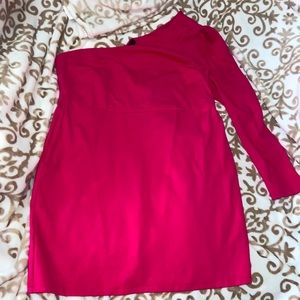 One Shoulder Hot Pink Cocktail Dress